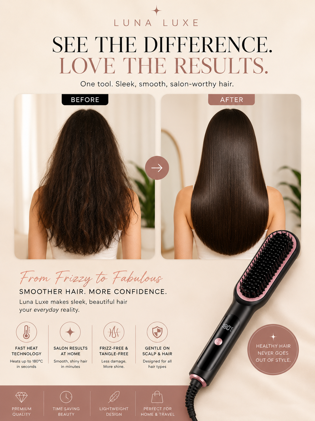 QuickHeat Hair Straightener Brush